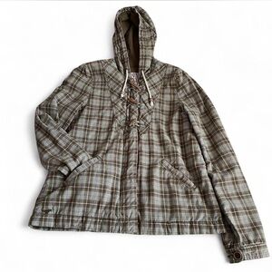 Roxy Olive Green Plaid Hooded Utility Jacket